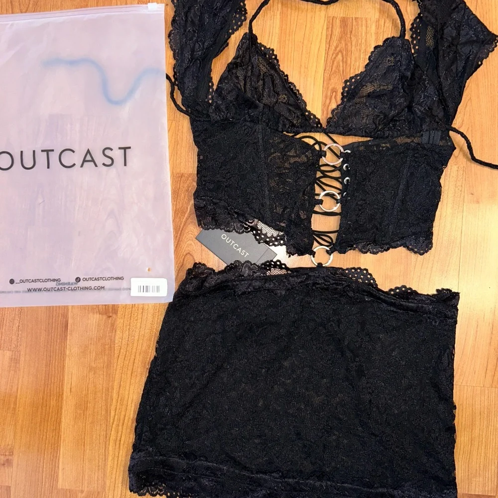 Black Lace Mini Dress with Ring Cutouts - Women - Picture 4 of 7